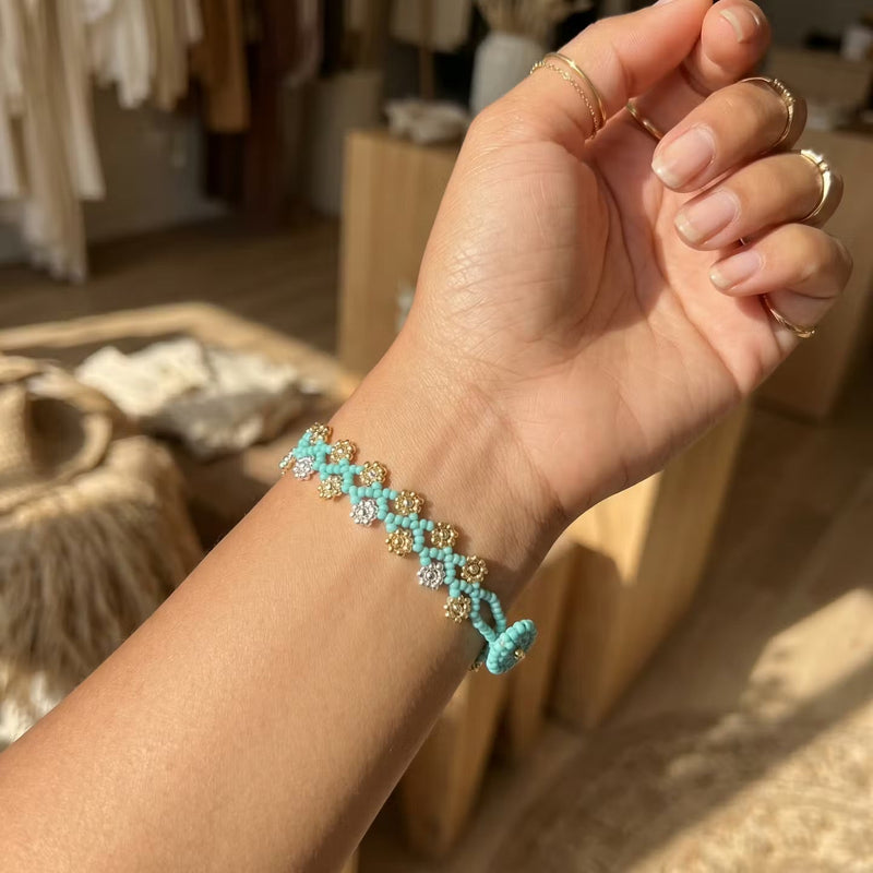 Handcrafted Floral Bracelet Turquoise-2