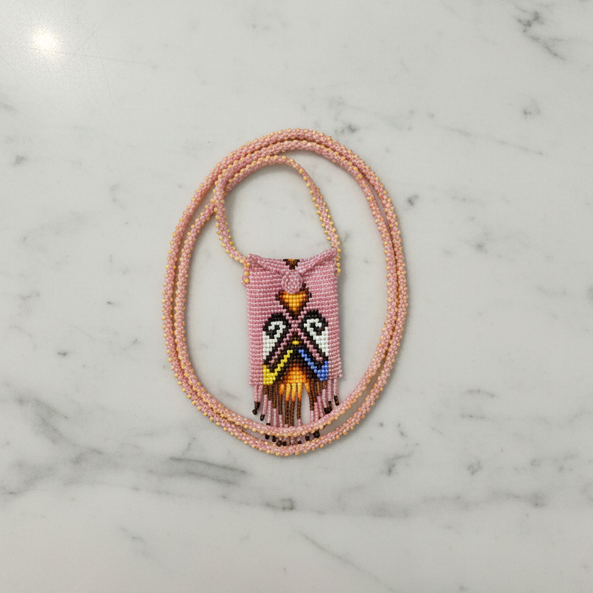 Handcrafted Beaded Medicine Bag- Pink-2