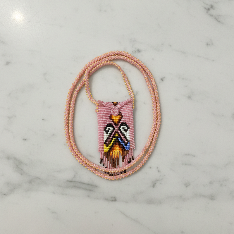 Handcrafted Beaded Medicine Bag- Pink-2