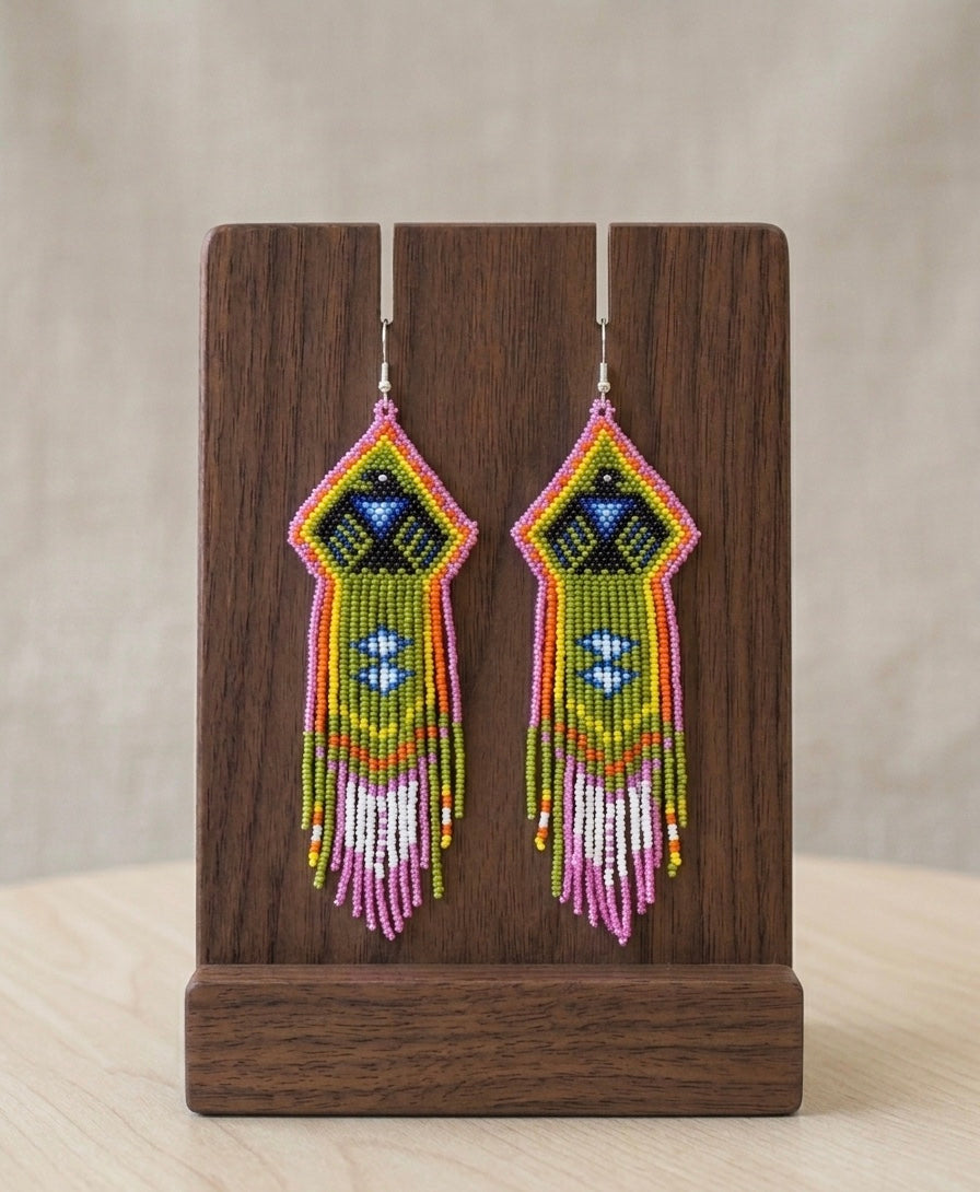 Beaded thunder eagle earrings ( Green )-5