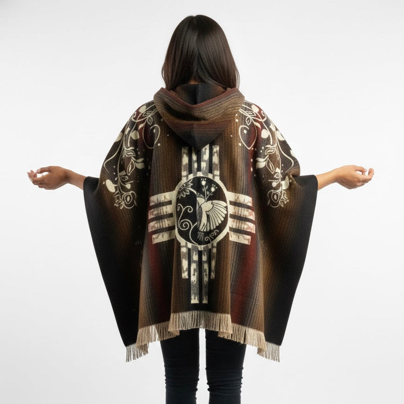 Four Winds hummingbirds Hand Made Wool Poncho-2