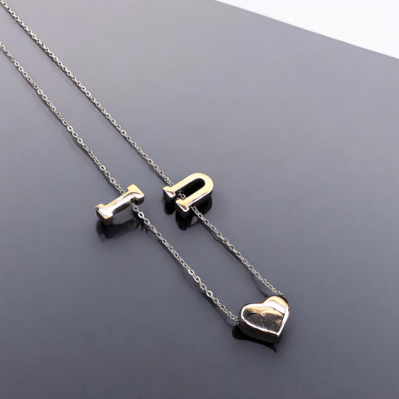 I Love U Stainless Steel Necklace Pendants With Long Chain-2