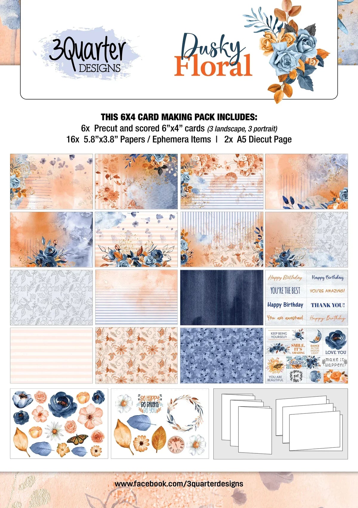 3Quarter Designs - Dusky Floral - Card Kit-1