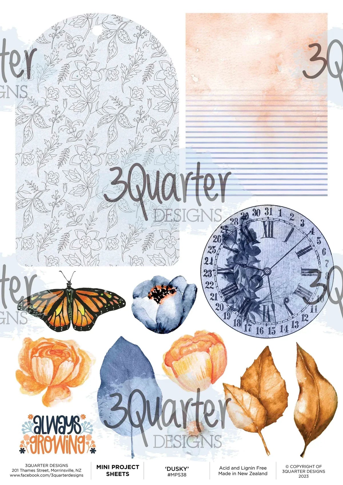 3Quarter Designs - Dusky Floral - Mini Project Sheet-1