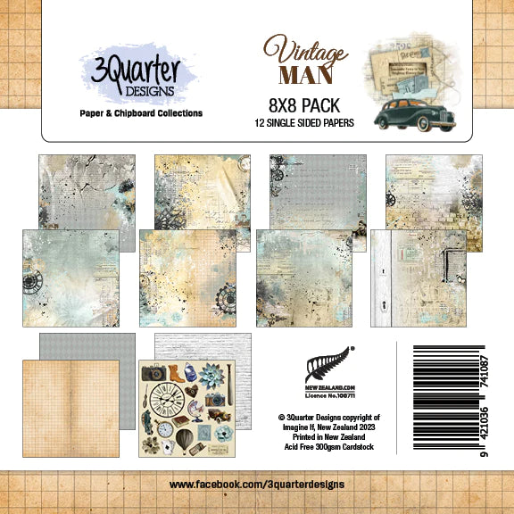 3Quarter Designs - 8" X 8" Paper Pack - Vintage Man-1