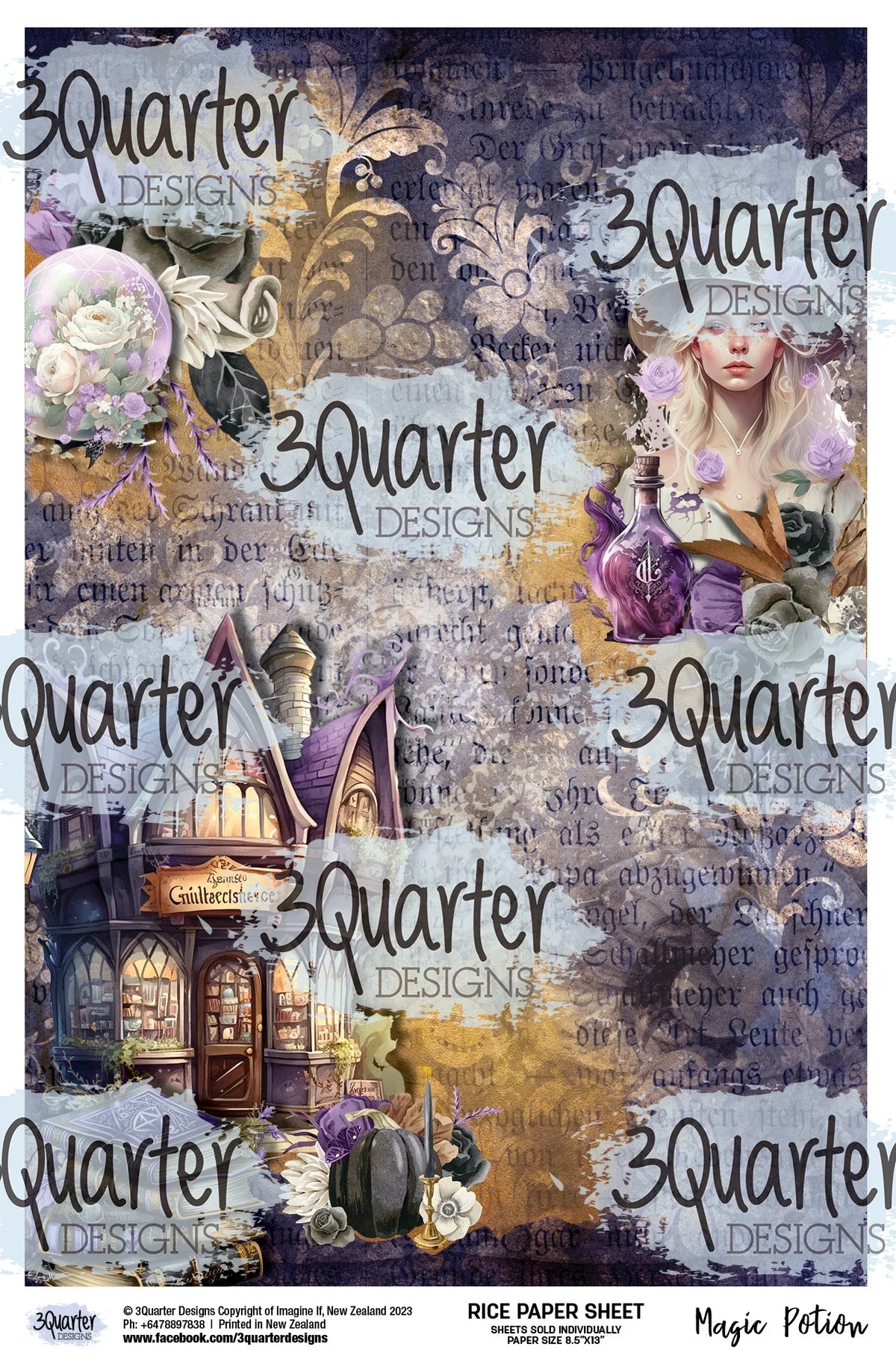 Lot de papiers de riz 1 - 1 de chaque (Forêt Éthérée, Fantaisie Utopique, Élixir de Tournesol, Potion Magique)-3