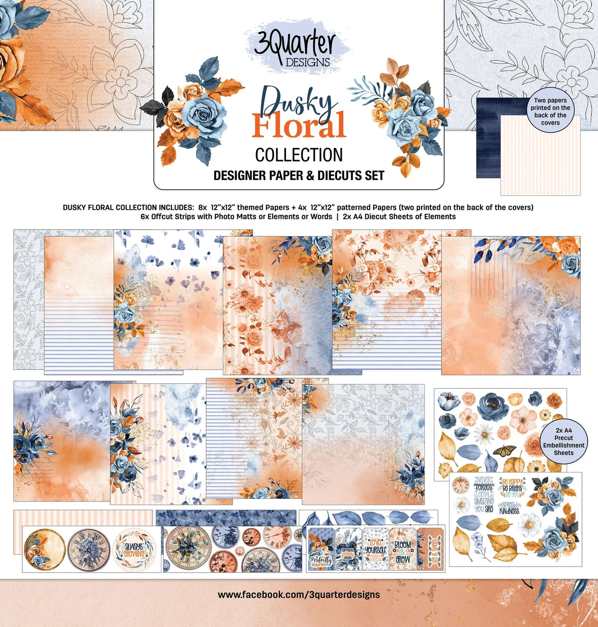 3Quarter Designs - Dusky Floral - Scrapbook Collection-1