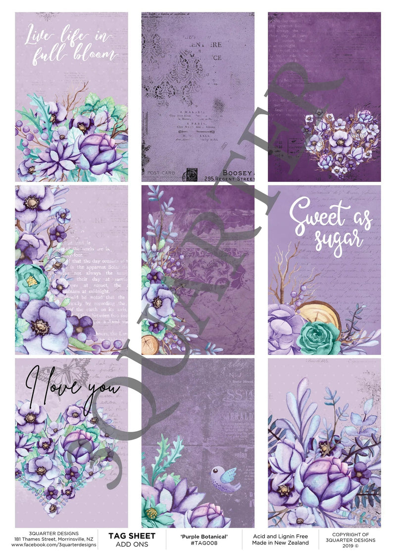 3Quarter Designs - Tag Sheet - Purple Botanical-1