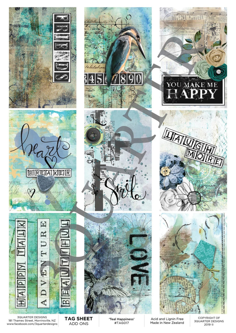 3Quarter Designs - Tag Sheet - Teal Happiness-1