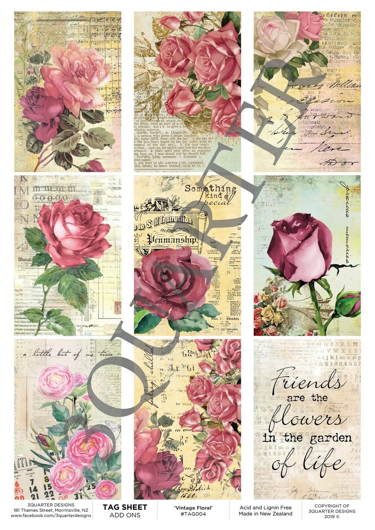 3Quarter Designs -Tag Sheet - Vintage Floral-1