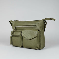 Greenwood Leather Multi-Pocket Crossbody Bag. Premium Pebbled Leather Handbag-18