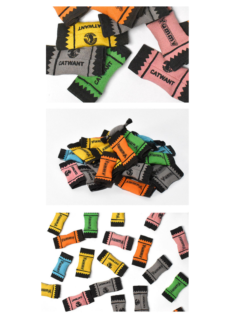 100% Catnip/Silvervine Filled Canvas Candy Wrappers, 6Pcs-3