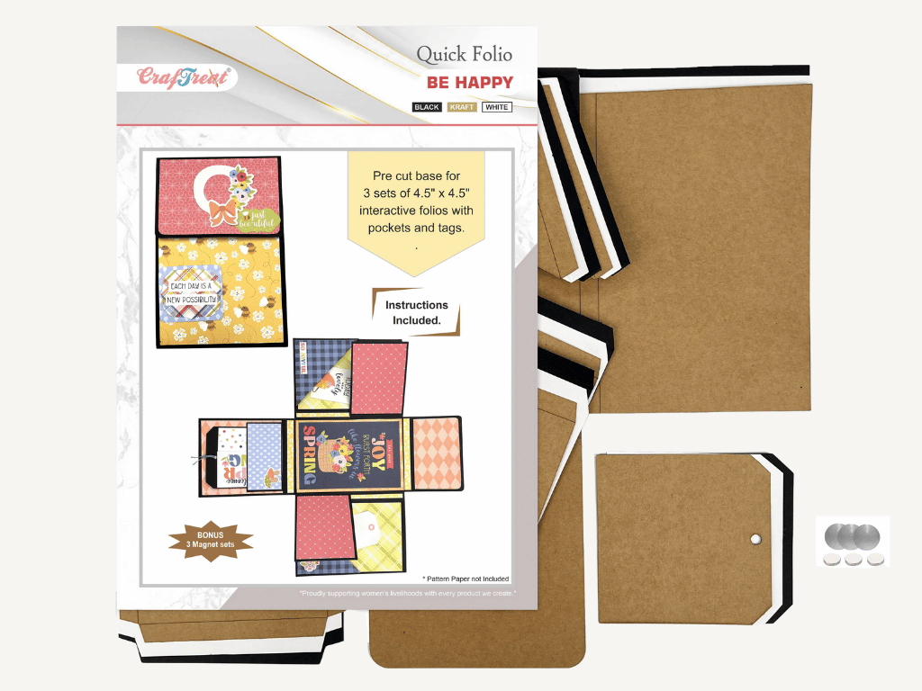 Craftreat Scrapbook Blank Quick Folio - Be Happy - Black, Kraft and White-8