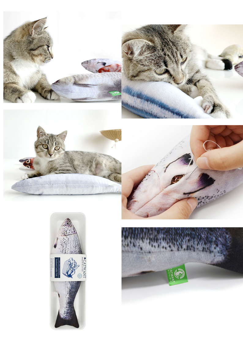 100% Silvervine/Catnip Filled Fish Cuddle Toy-3
