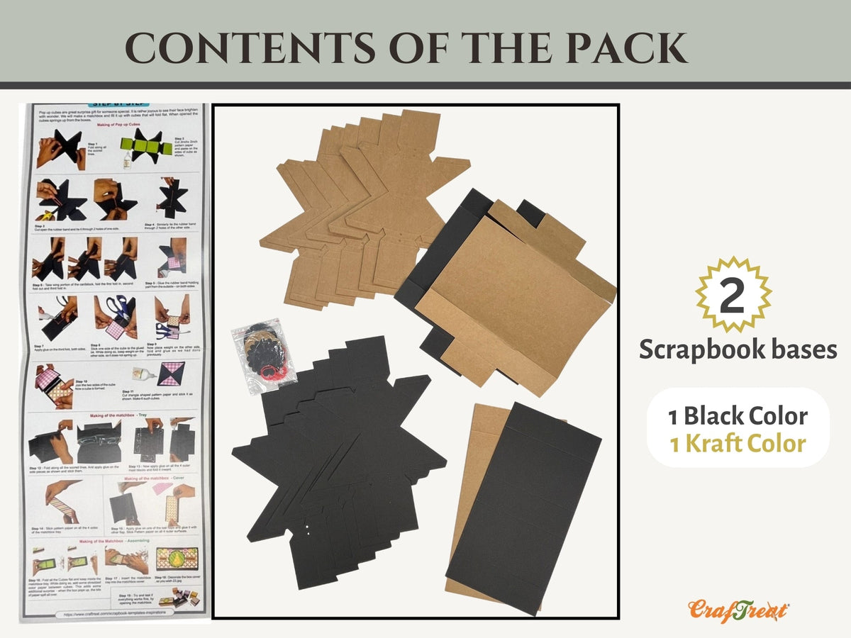 CrafTreat Scrapbook Blanks - Pop Up Cubes Explosion Box - Black & Kraft Color-2