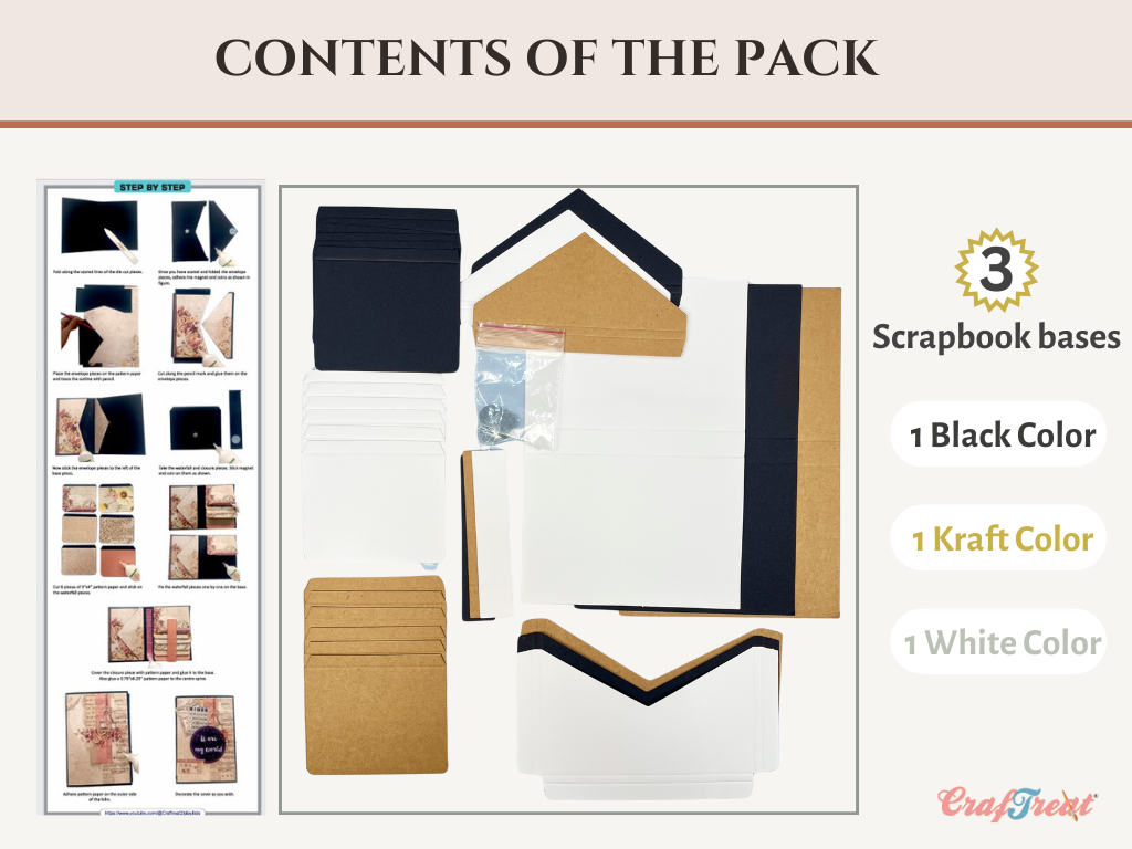 Craftreat Scrapbook, Folio vierge rapide – Folio porte-enveloppe – Noir, Kraft et Blanc-3