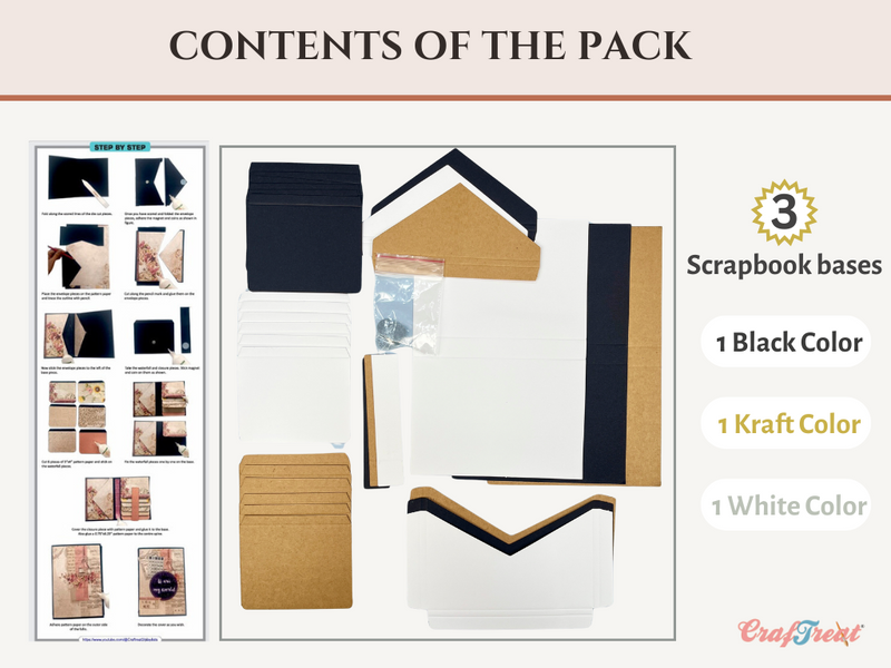 Craftreat Scrapbook, Folio vierge rapide – Folio porte-enveloppe – Noir, Kraft et Blanc-3