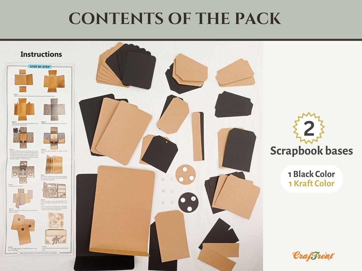 CrafTreat Scrapbook Blanks - TriFold Folio Wallet - Black & Kraft Color-3
