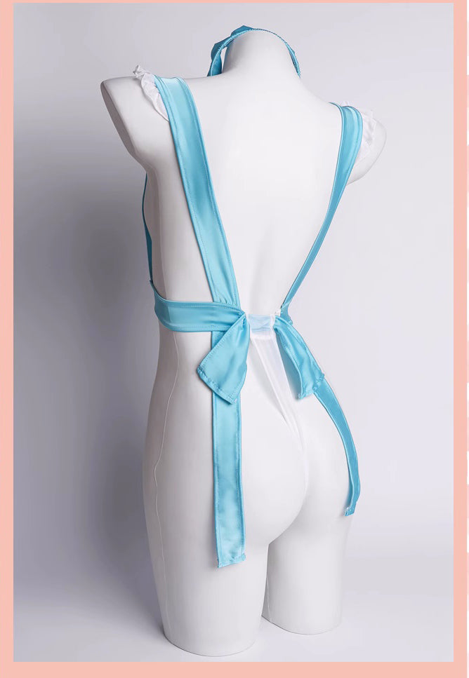Sexy Maid Sheer Halter Bodysuit Lingerie Set with Headband-19