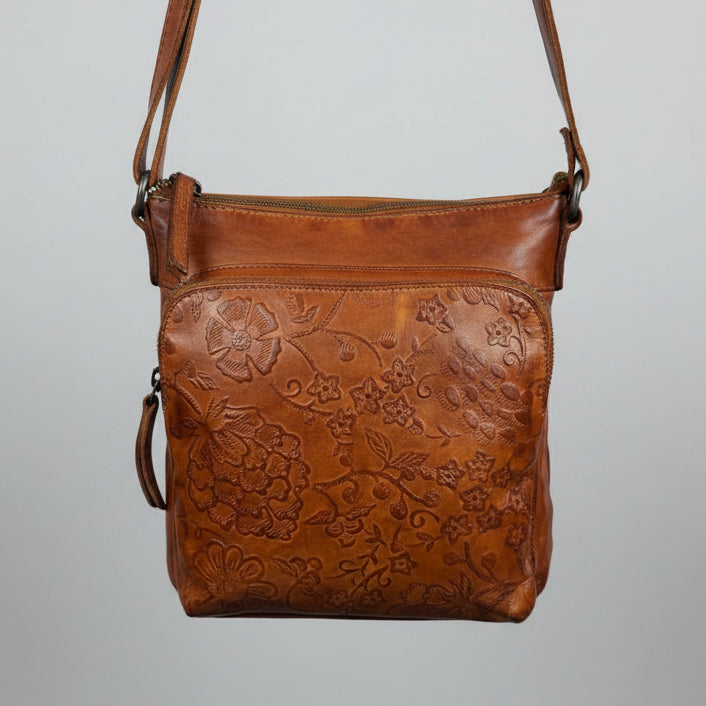 MET Women’s Genuine Leather Crossbody Bag. High-Quality Flower Embossed Floral Purse-3