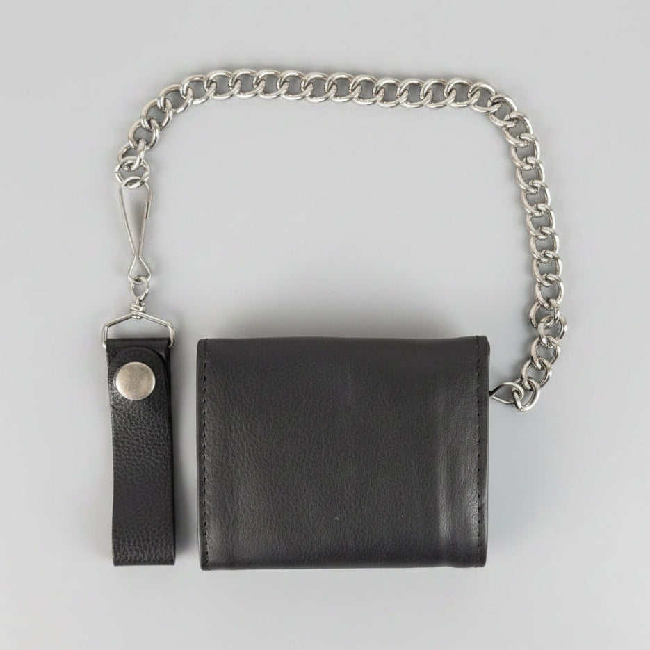 Men’s Black Leather Trifold Chain Wallet-2