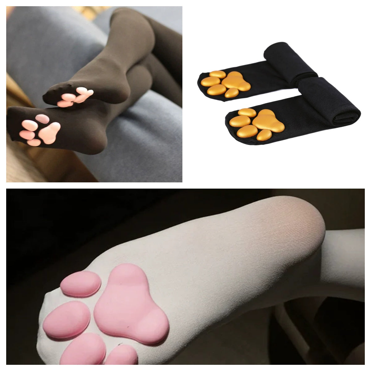100D Knee Stockings with 3D Cute Cat Paw Paddings Anime Style Velvet Stockings-11