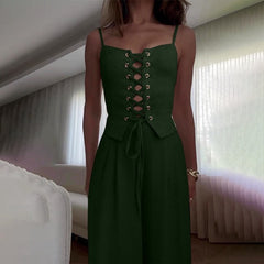 Women’s Sexy Hollow-Out Strap Top & Wide-Leg Pants Set – Casual Summer 2-Piece Outfit-3