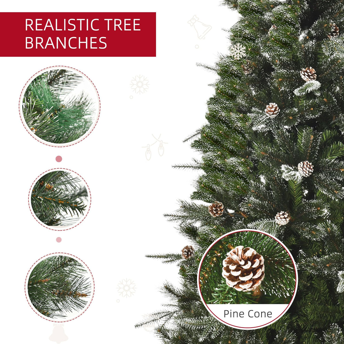 HOMCM 7FT Artificial Christmas Snow Pine Tree Holiday Home Xmas Decoration With Automatic Open, Pinecone, Green (Canada Delivery Only)-6