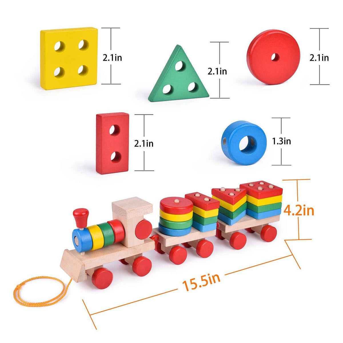 Fun Little Toys - Wooden Train Shape Sorter and Stacking Toy 25 Pcs - Ages 3+-3