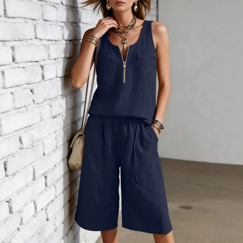 Sleeveless Tank Top And Straight-leg Capri Pants Casual Set-6