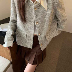 Women's Trendy Vintage Tweed Button-Up Long-Sleeve Top-3
