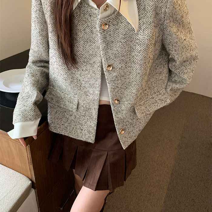 Women's Trendy Vintage Tweed Button-Up Long-Sleeve Top-3