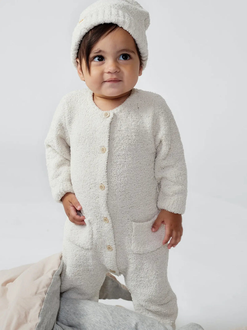 Long Sleeve Romper - Fuzzy | Ecru | 7AM-1