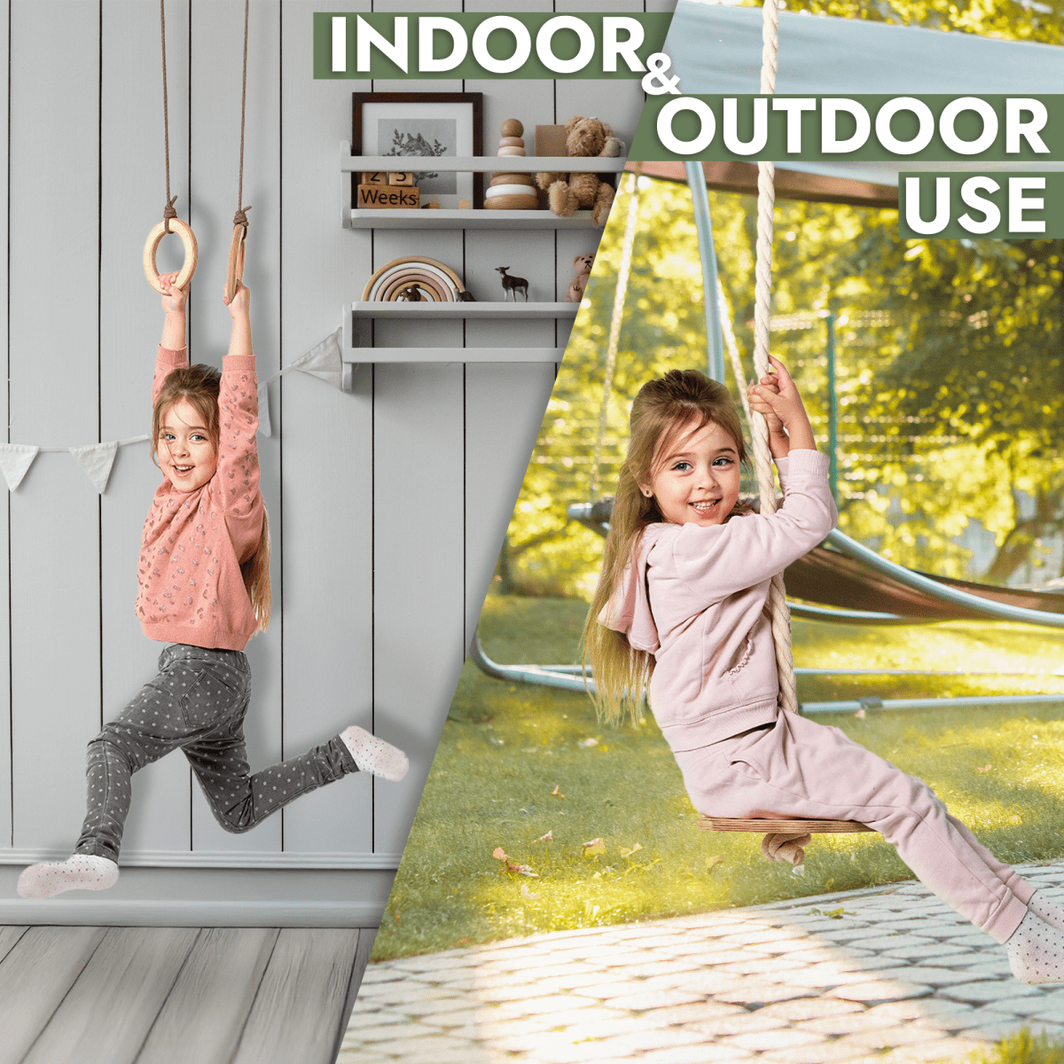 3in1 Swings Set: Rope Ladder + Gymnastic Rings + Disc Rope Swing-4