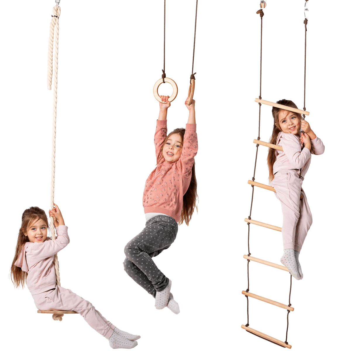 3in1 Swings Set: Rope Ladder + Gymnastic Rings + Disc Rope Swing-1