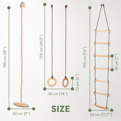 3in1 Swings Set: Rope Ladder + Gymnastic Rings + Disc Rope Swing-2