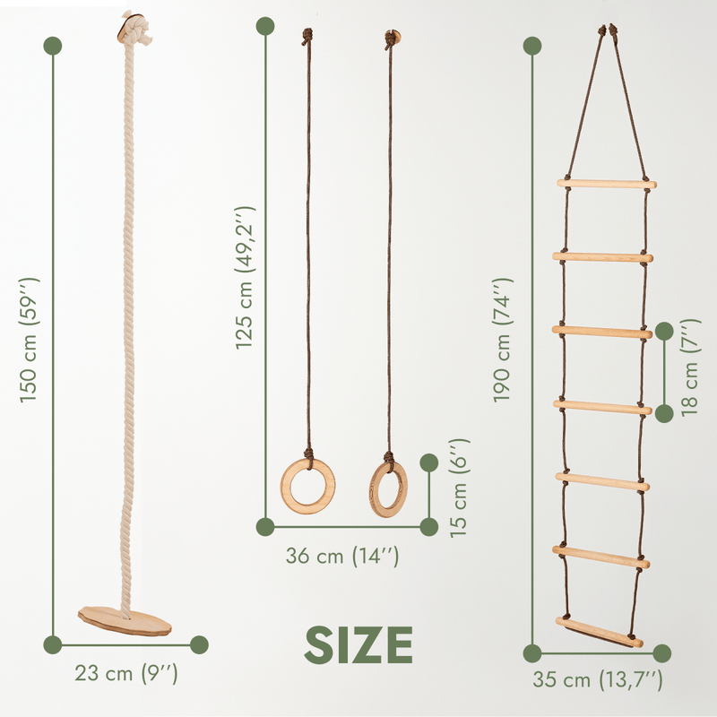 3in1 Swings Set: Rope Ladder + Gymnastic Rings + Disc Rope Swing-2