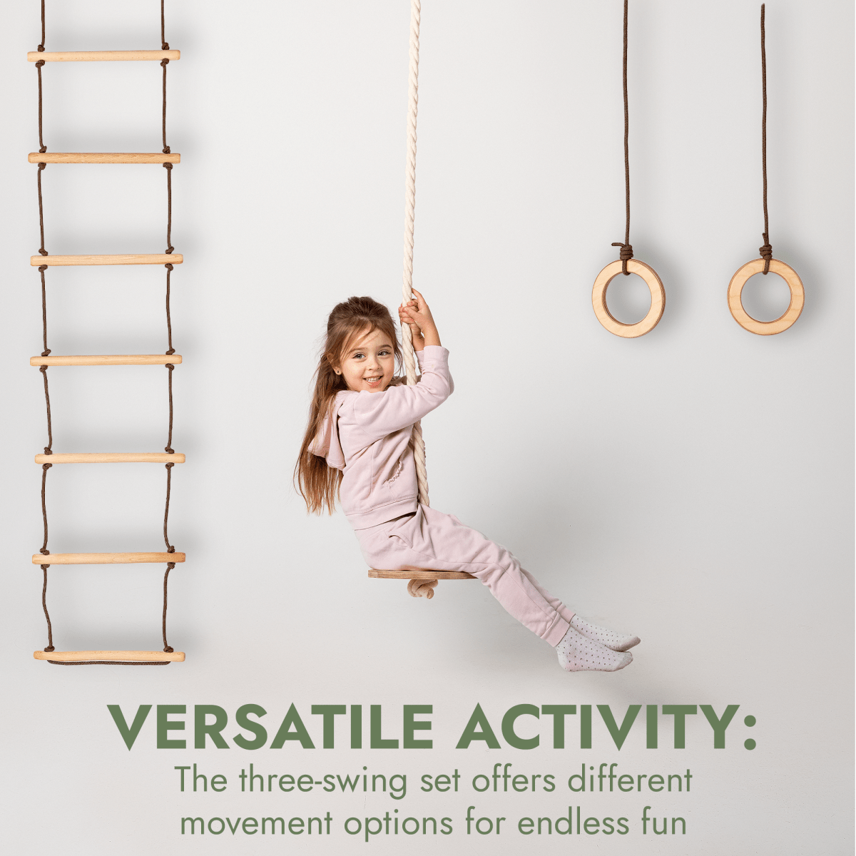 3in1 Swings Set: Rope Ladder + Gymnastic Rings + Disc Rope Swing-7