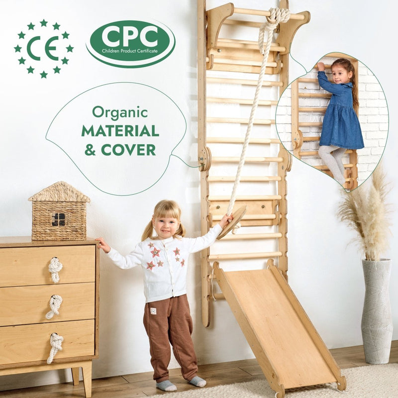 6in1: Wooden Swedish Wall / Climbing ladder for Children + Swing Set + Slide Board-7