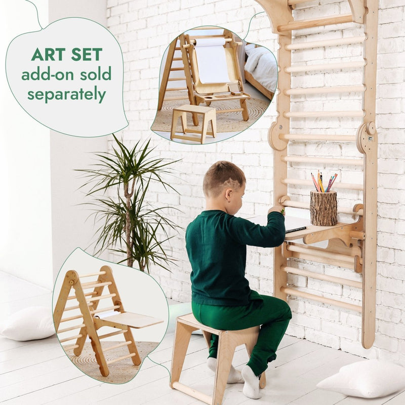 6in1: Wooden Swedish Wall / Climbing ladder for Children + Swing Set + Slide Board-10