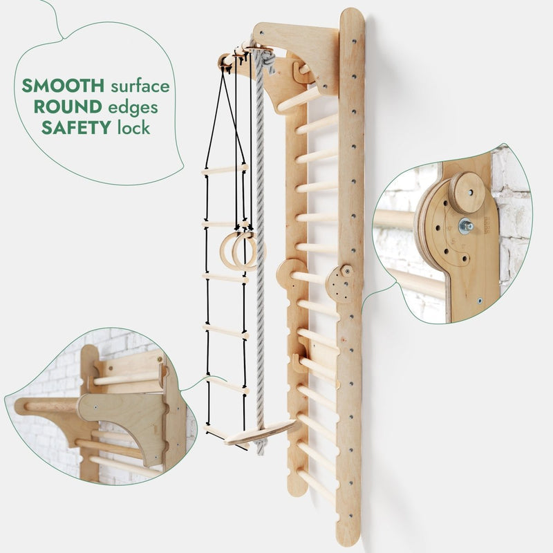 6in1: Wooden Swedish Wall / Climbing ladder for Children + Swing Set + Slide Board-5