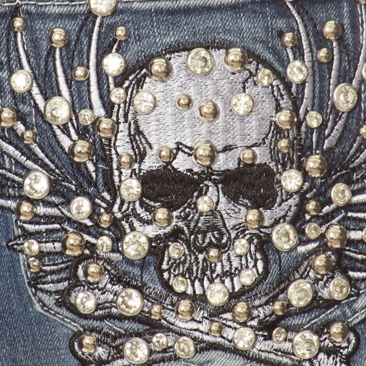 Platinum Plush Women's Rhinestone Skull & Bones Bootcut Jeans-5