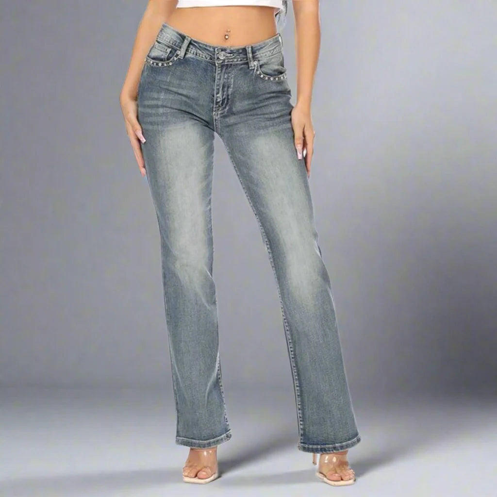 Platinum Plush Women's Rhinestone Motorcycle Bootcut Jeans-4