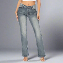 Platinum Plush Women's Rhinestone Motorcycle Bootcut Jeans-4