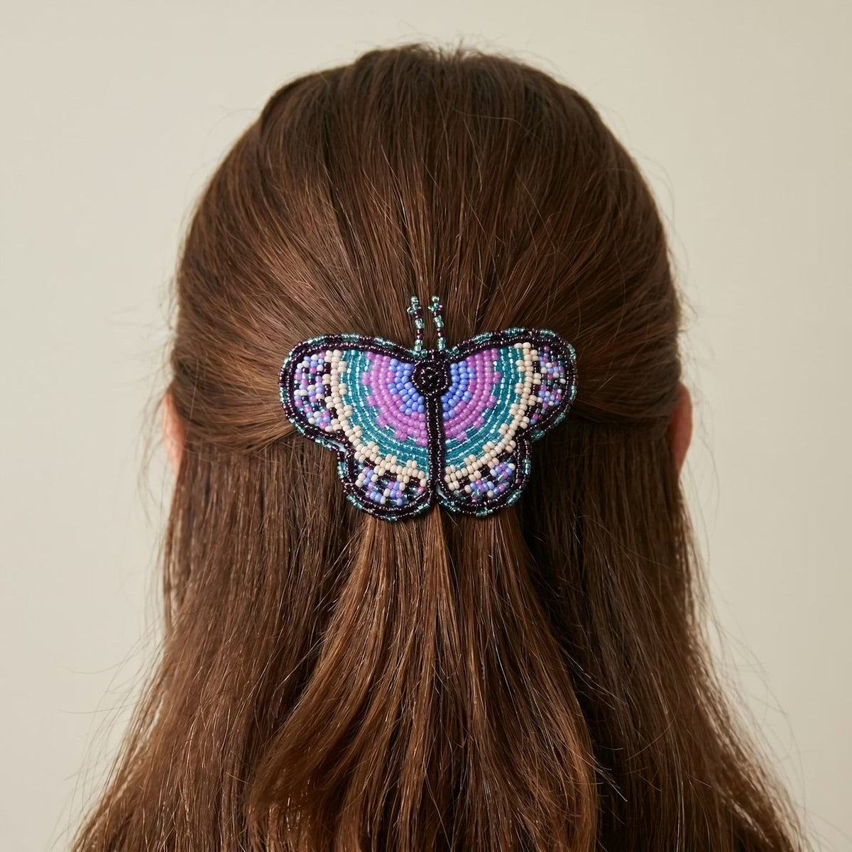 Turquoise Butterfly Beaded Barrette-5