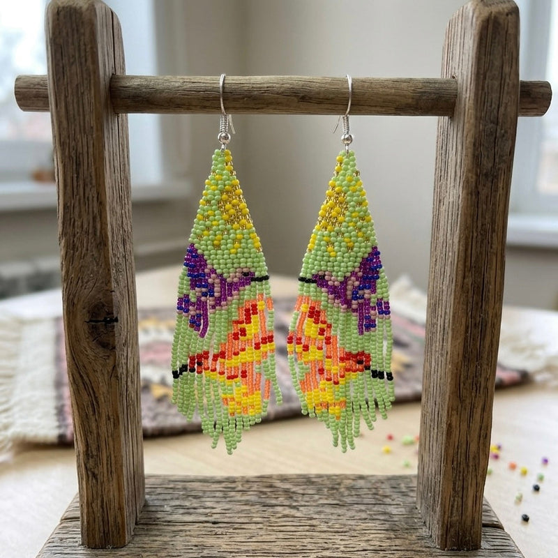 Green Sky Dancer Beaded Earrings-4