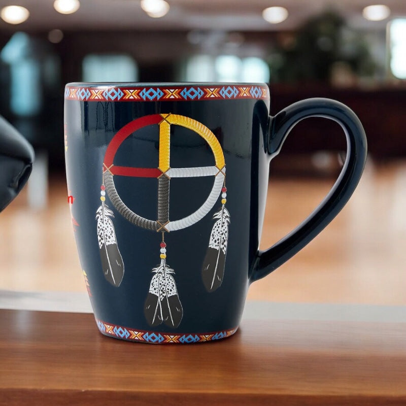 16 Oz Medicine Wheel Navy blue Ceramic Mug-3