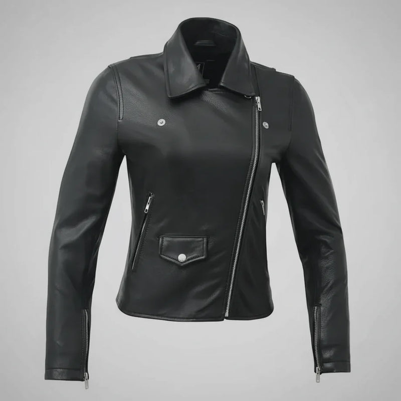 Women’s Lightweight Leather Fashion Jacket | Soft Naked Cowhide Casual Moto Style-18