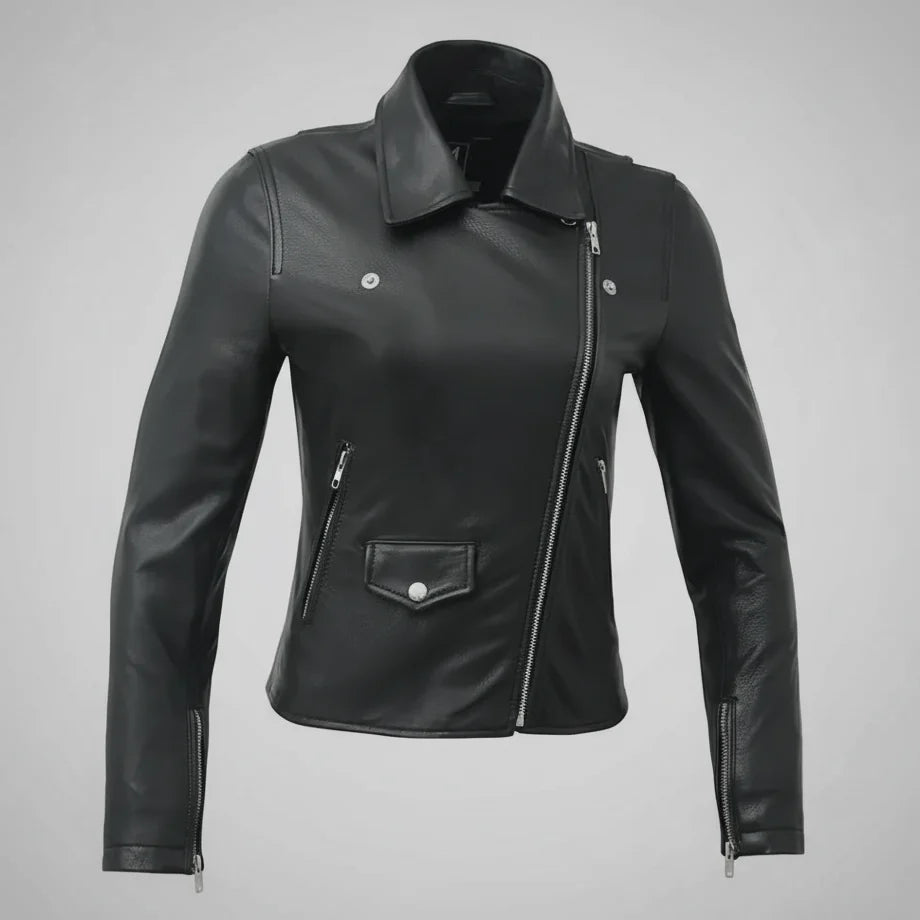 Women’s Lightweight Leather Fashion Jacket | Soft Naked Cowhide Casual Moto Style-18