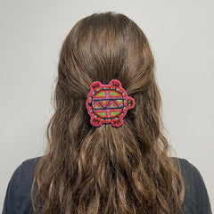 Beaded turtle Barrette Red accent-3